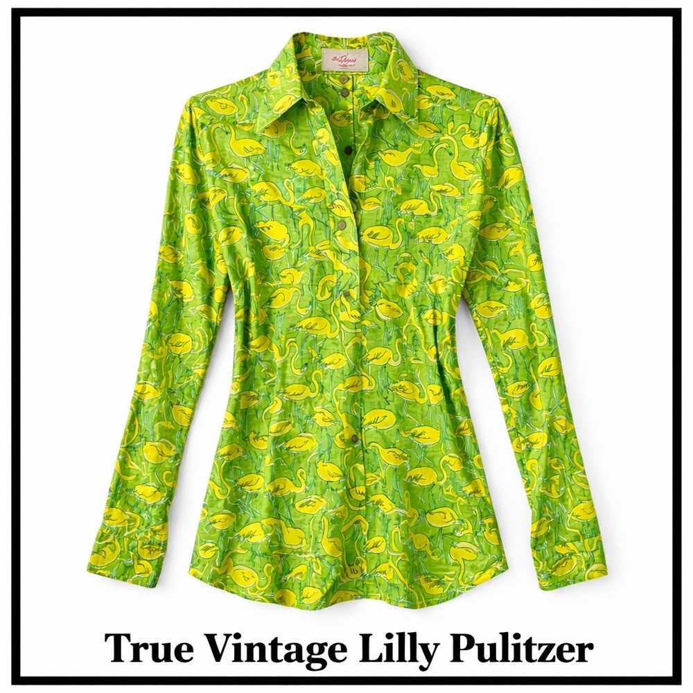 VTG 60s The Lilly Pulitzer Shirt Flamingo Top Suzie Zuzek Blouse Key West Preppy